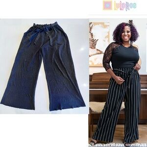 LuLaRoe Black Paper bag elastic waist Wide-Leg Pant Pockets attached belt Small